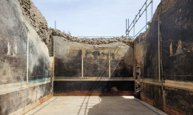 Aspecto del salón que ha emergido de nuevas excavaciones en Pompeya