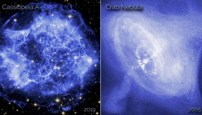 Remanentes de supernova Casiopea A y Nebulosa del Cangrejo