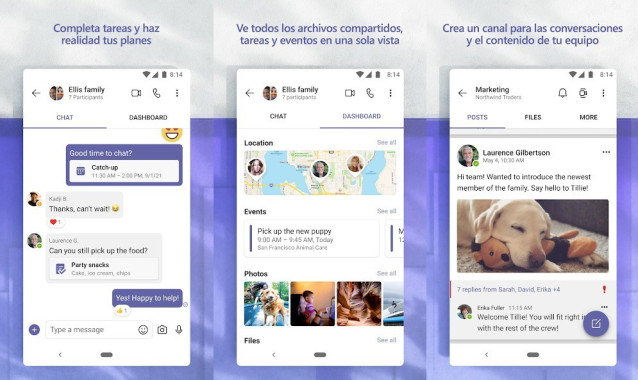 Interfaz de Microsoft Teams en un móvil Android
