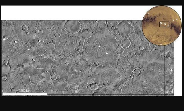 Los investigadores localizaron nueve lugares en el hemisferio sur de Marte que eran ricos en un mineral llamado feldespato.