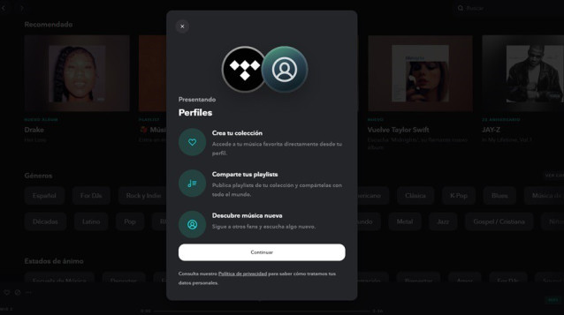 Pefiles de usuario en Tidal