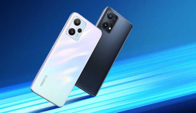Smartphone realme 9 en los colores blanco irisado y negro