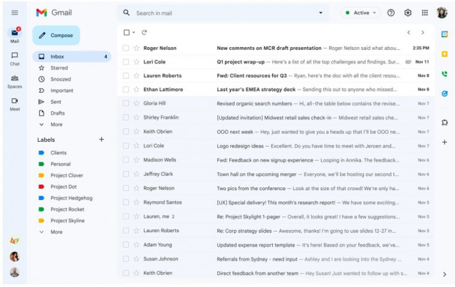 Nueva interfaz de usuario de Gmail con Chat, Spaces y Meet integrados