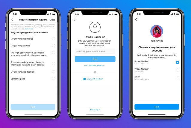 Nueva página para recuperar una cuenta en Instagram
