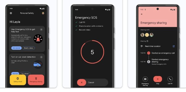 Interfaz de Personal Safety de Google para Pixel