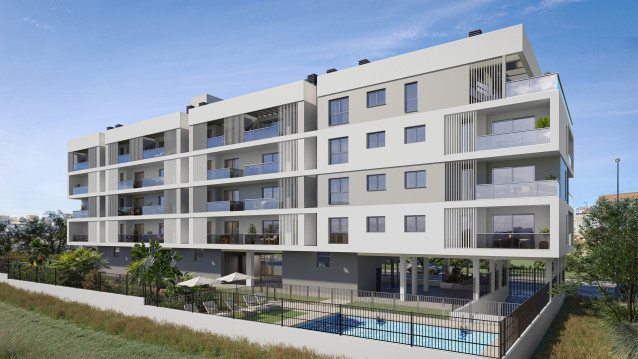 Fachada trasera de la promoción Aborda en Alicante que AEDAS Homes vende 100% online