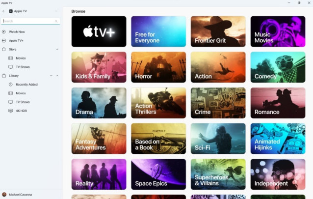 Interfaz de la app Apple TV para Windows.