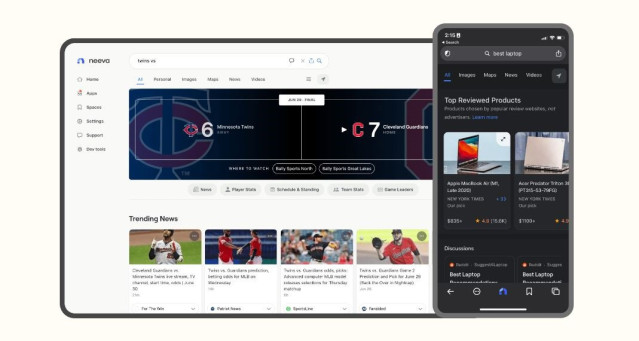 Interfaz de Neeva en versión web y móvil