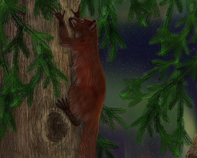 Reconstrucción artística de Ignacius dawsonae sobreviviendo a seis meses de oscuridad invernal en el extinto ecosistema templado cálido de la isla de Ellesmere, en el Ártico canadiense.