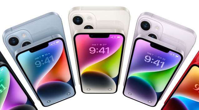 Modelos de iPhone 14 en varios colores