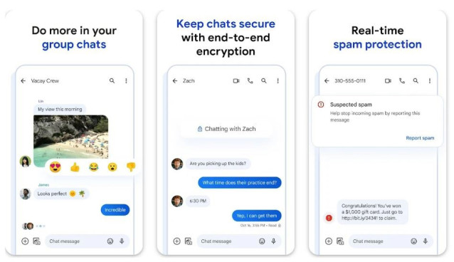 Capturas de la interfaz de Google Mensajes