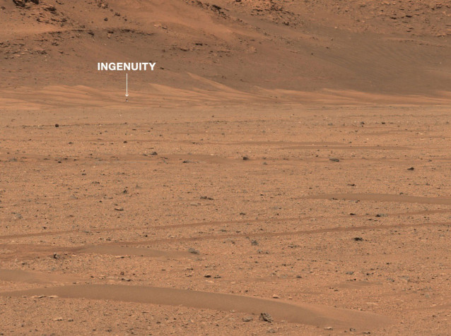 Ingenuity captado a gran distancia por Perseverance