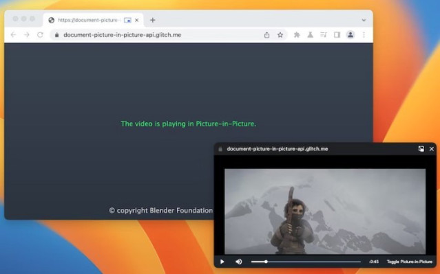 Demostración de una ventana de Imagen en Imagen.