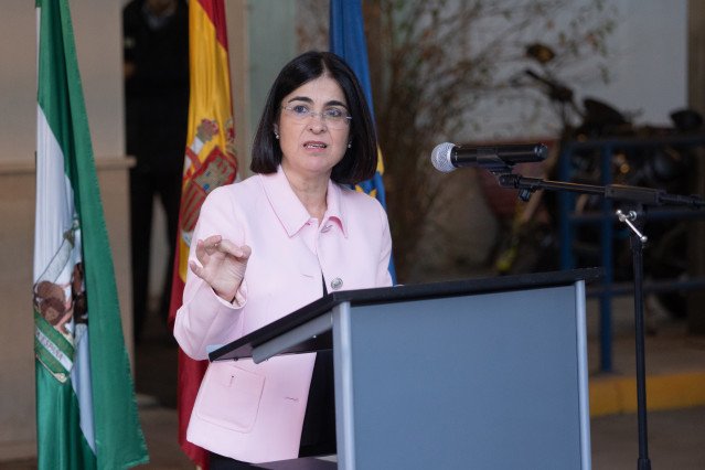 La ministra de Sanidad, Carolina Darias atiende a los medios tras la visita  a 23 de febrero de 2023 en Sevilla, (Andalucía, España). La ministra de Sanidad, Carolina Darias, y la consejera de Salud y Consumo, Catalina García, visitan el Hospital Universi