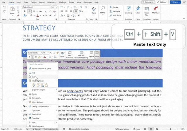 Microsoft introduce un atajo de pegado en Word