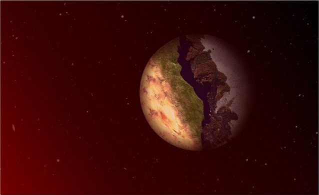 Algunos exoplanetas tienen un lado mirando permanentemente a su estrella mientras que el otro lado está en oscuridad perpetua. El borde en forma de anillo entre estas regiones permanentes de día y noche se denomina 'zona de terminación'.