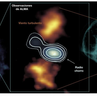 Un chorro de radio compacto en el centro de la galaxia Taza de Té produce un viento turbulento lateral en el gas frío, tal y como predicen las simulaciones.