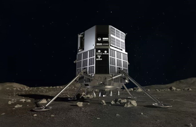 Archivo - Representación de un artista del módulo de aterrizaje HAKUTO-R de ispace en la superficie de la luna.