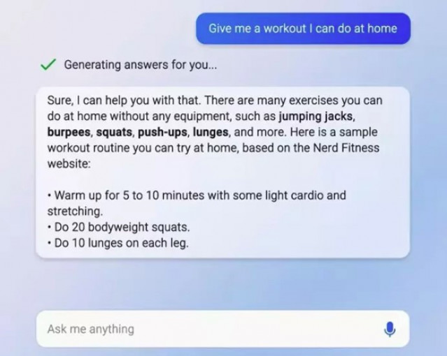 Sesión con el chatbot de Bing.