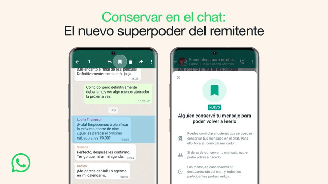 WhatsApp implementa a nivel global la nueva función 'Conservar en el chat'.