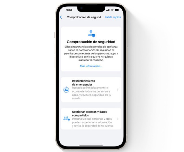 Pantalla de comprobación de seguridad en iOS 16