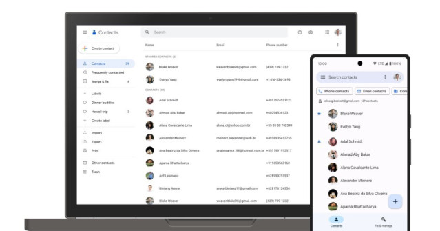 Interfaz de Google Contactos.