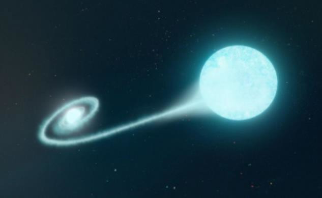 Concepción artística del sistema que produjo la supernova, en el que una estrella enana blanca absorbe  material de su estrella compañera.
