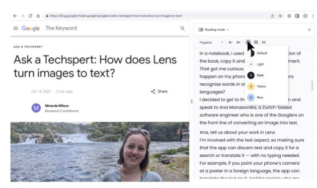Interfaz del Modo lectura de Chrome para Escritorio
