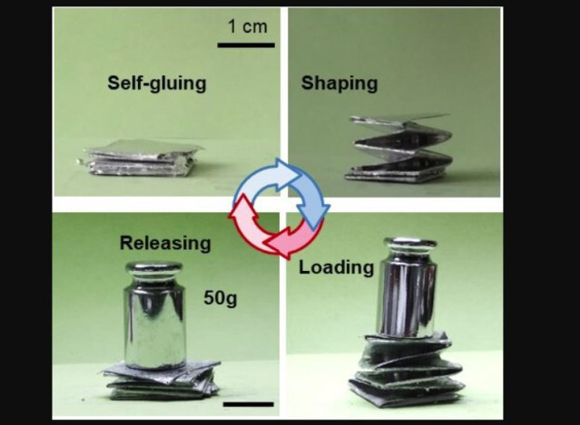 Una estructura de Origami multifuncional construida con papel tratado con metal líquido.