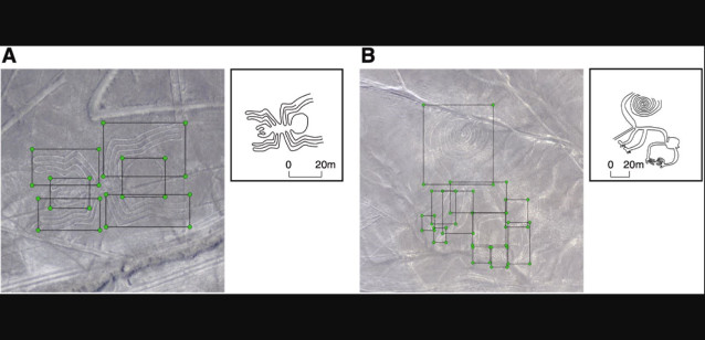 Dos de los geoglifos identificados por aprendizaje profundo