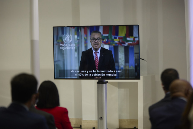Archivo - El director general de la OMS, Tedros Adhanom Ghebreyesus, en un vídeo durante el acto 'Vacunación solidaria: cumpliendo compromisos', en La Moncloa, a 22 de noviembre de 2021, en Madrid, (España).