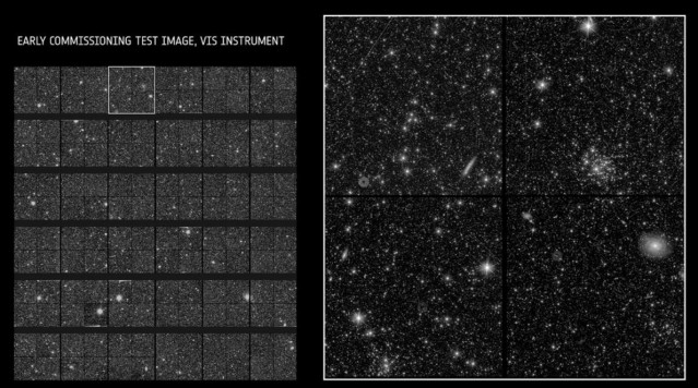 Imagen de prueba de puesta en marcha temprana: campo de visión completo del instrumento VIS y acercamiento para obtener detalles