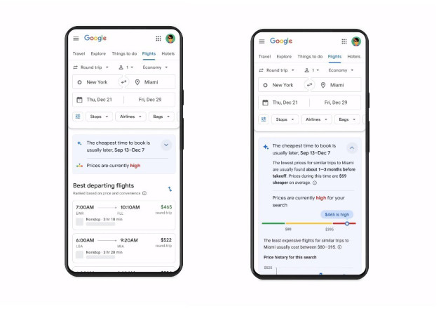Interfaz de Google Vuelos con un nuevo sistema de notificaciones
