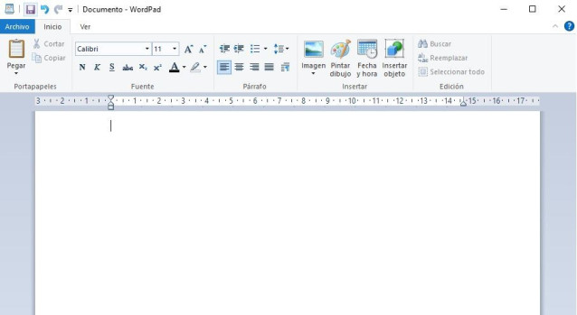 Interfaz de WordPad