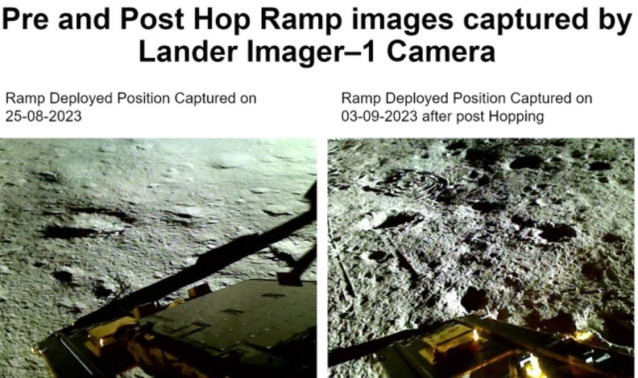 Imáganes que acreditan el cambio de posición del aterrizador lunar indio Vikram