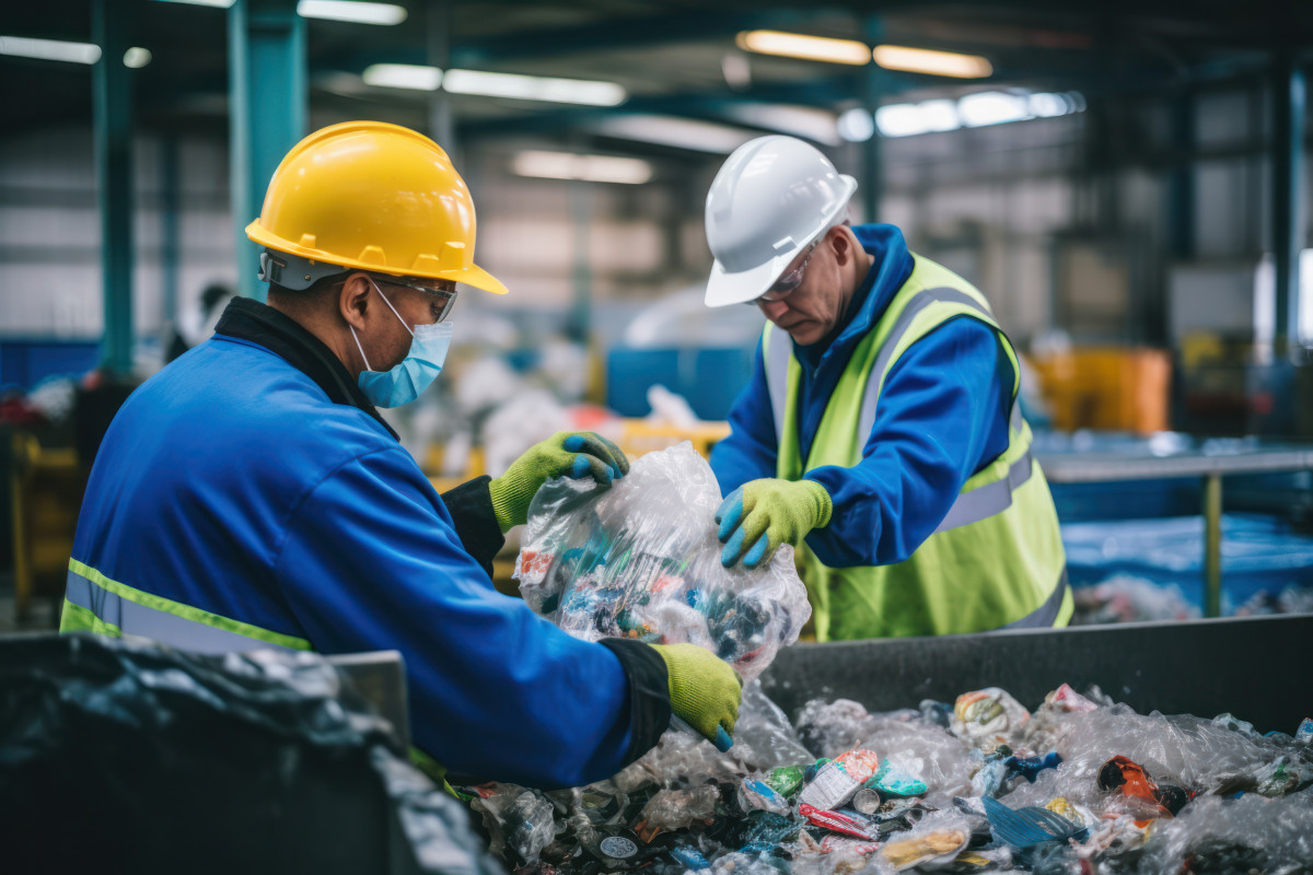 Reciclaje planta reciclaje plastico trabajadores que clasifican desechos plasticos recolectados ciudades (1)