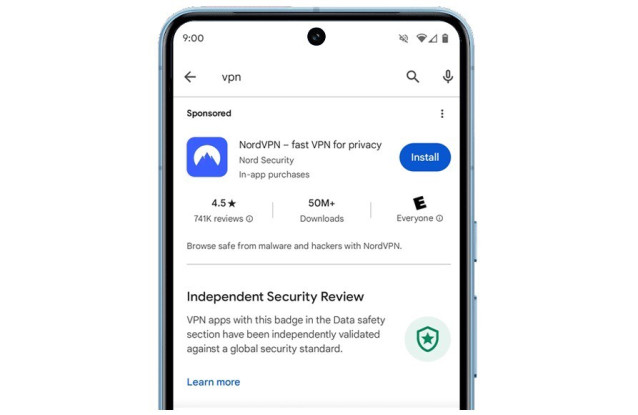 Banner de revisión de seguridad externa en la página de una app VPN