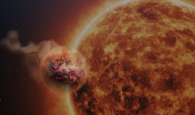 Impresión artística de WASP-107b y su estrella madre.