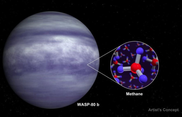 Representación artística del exoplaneta cálido WASP-80 b