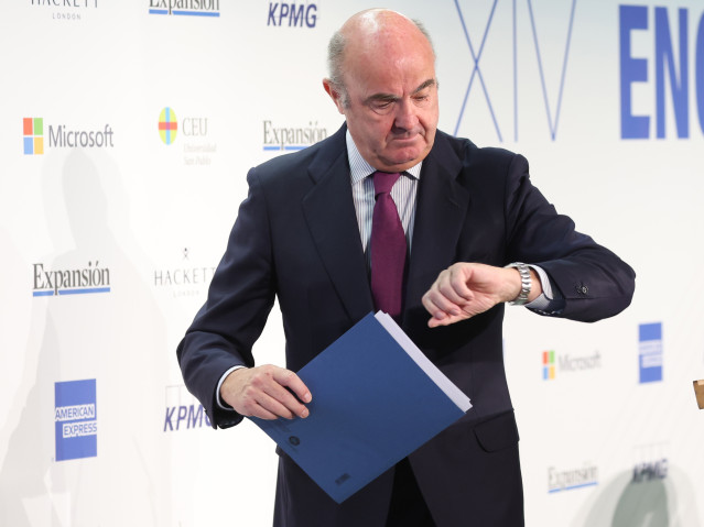 Archivo - El vicepresidente del Banco Central Europeo y exministro español de Economía, Industria y Competitividad, Luis de Guindos, durante la celebración del XIV Encuentro Financiero del diario Expansión y KPMG, en el Auditorio Rafael del Pino en Madrid