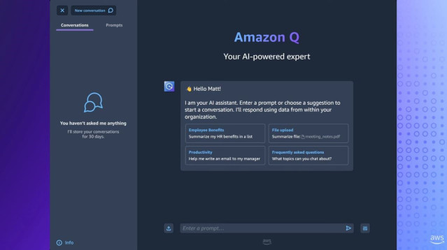 Interfaz del asistente Amazon Q para empresas