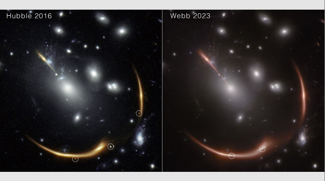 Comparativas de supernovas lentificadas en imágenes de Hubble y Webb