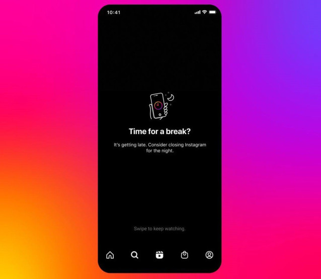 Notificación de descanso nocturno en Instagram