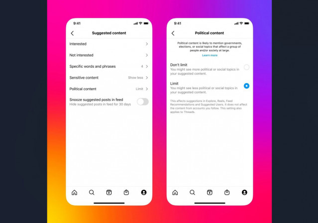 La nueva función para limitar la recomendación de contenido político en Instagram y Threads.