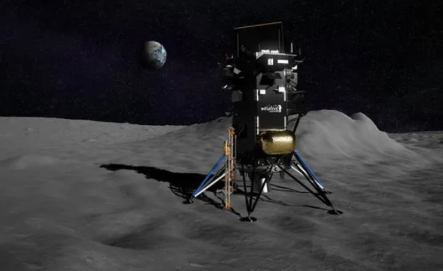 Ilustración artística del módulo de aterrizaje Odiseo en la Luna