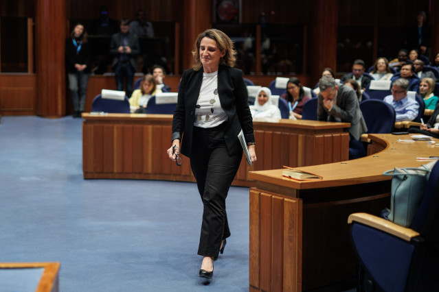 La vicepresidenta tercera y ministra para la Transición Ecológica y el Reto Demográfico, Teresa Ribera, clausura la jornada Attach, en la sede del Ministerio de Sanidad, a 5 de marzo de 2024, en Madrid (España). La Alianza para la Acción Transformadora so