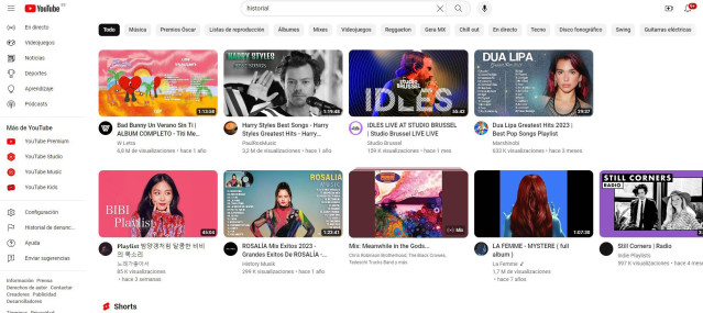 Interfaz de recomendaciones de YouTube