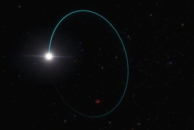 Representación artística del sistema con el agujero negro estelar más masivo de nuestra galaxia
