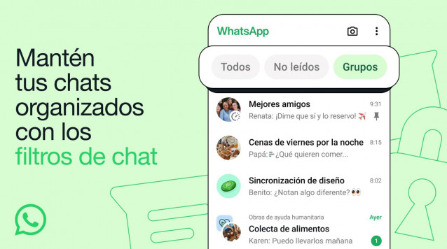 Interfaz de WhatsApp con los nuevos filtros