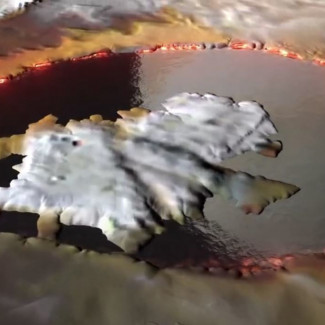 Reconstrucción artística de un lago de lava en la luna Io a partirde datos recogidos por la misión Juno de la NASA